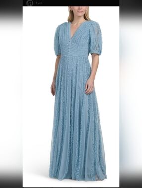 NWT Mac Duggal V Neck Puff Sleeve Ruffle Tiered A Line Gown Size 16